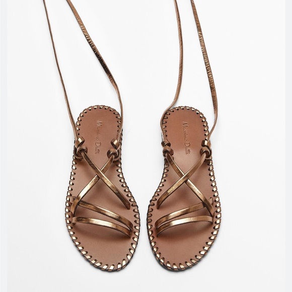 Massimo Dutti | Shoes | Gold Metallic Leather Lace Up Sandal